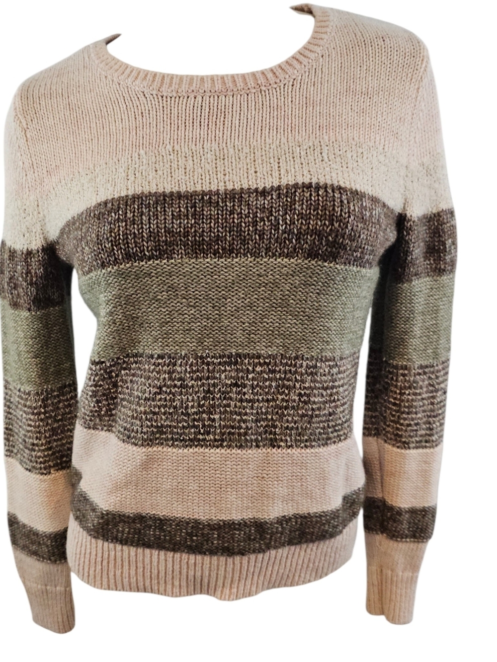 Ann Taylor Loft Size S Striped Sweater Green Brown Blush Pink